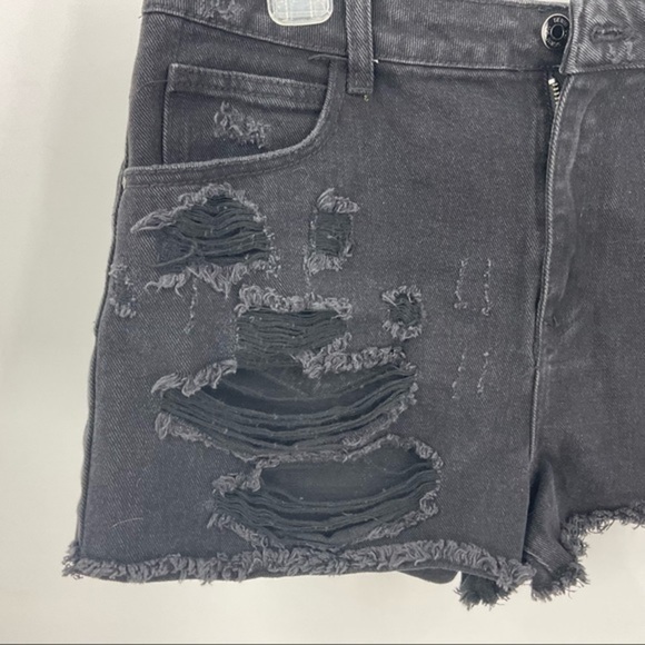 Denim & co destroyed distressed high-rise black denim shorts 10 - Picture 7 of 12